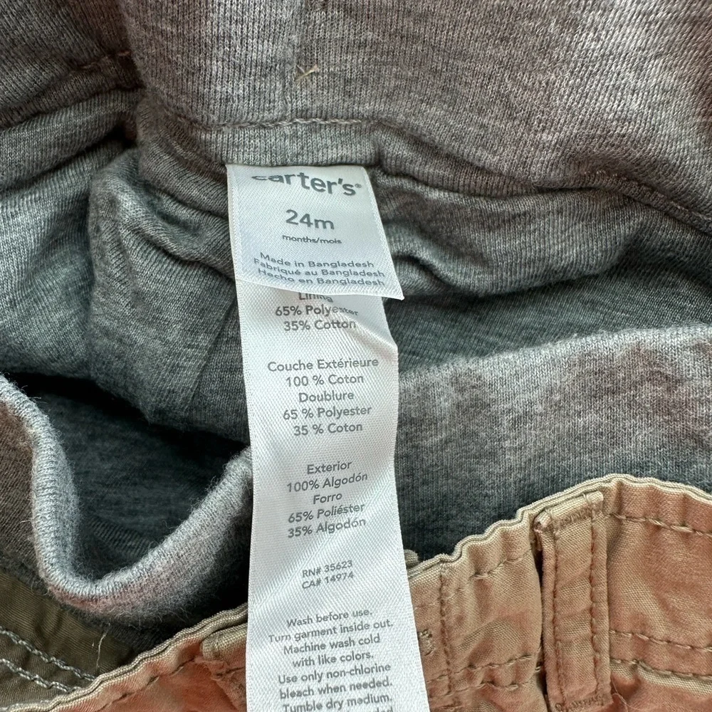 NWT Carter’s  Boy’s 24 Months Pants Brown Khaki Cotton Pull On Lined